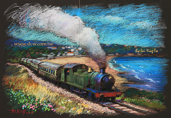 濱海馳騁_英國蒸汽火車 An English Steam Train painted by Lai Ying-Tse
