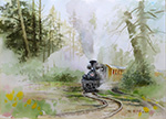 PCR072_森林中的汽笛聲_The Whistle of A Steam Train in Alishan Forest_painted by Lai Ying-Tse